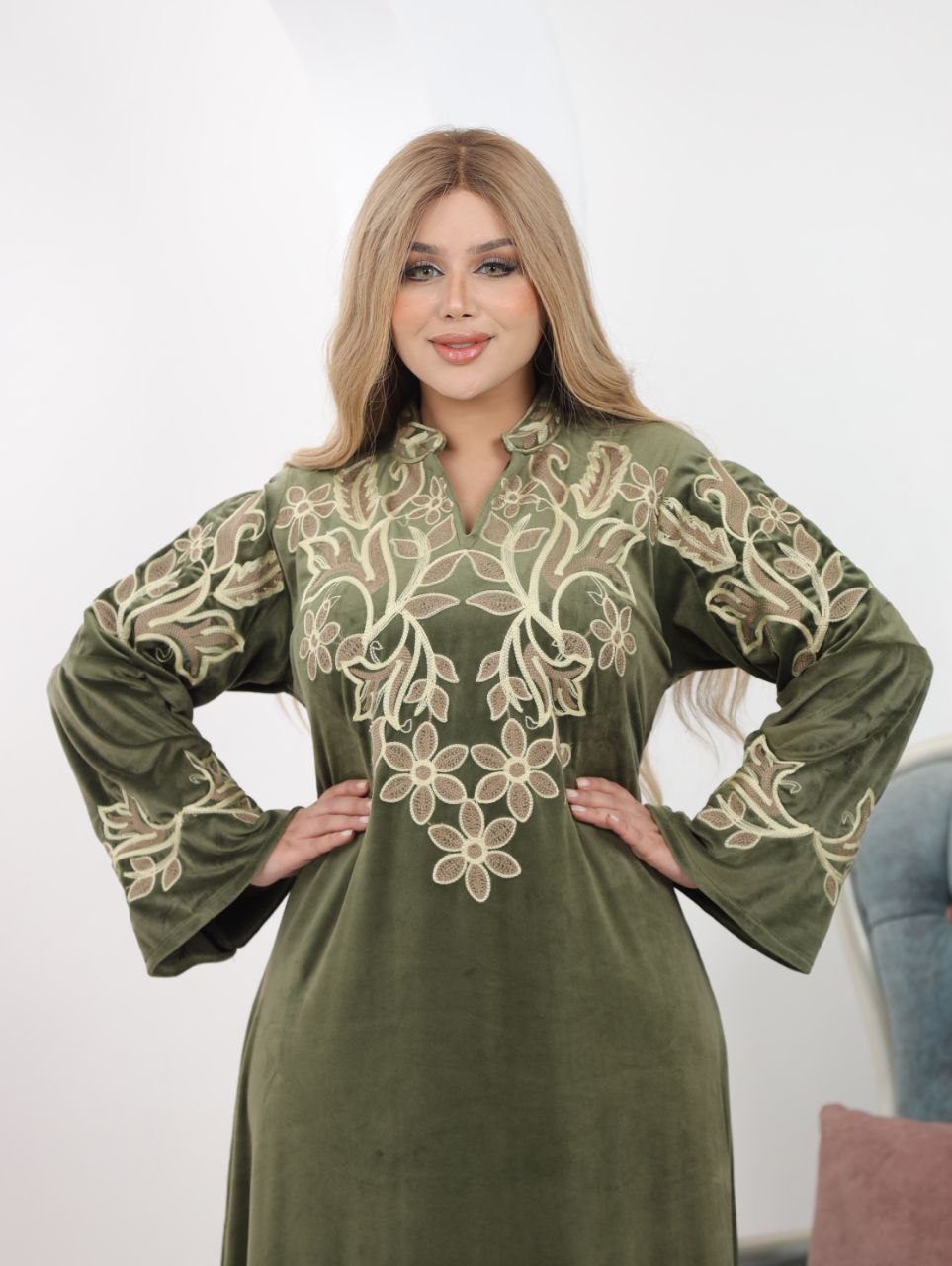 Embroidered velvet abaya