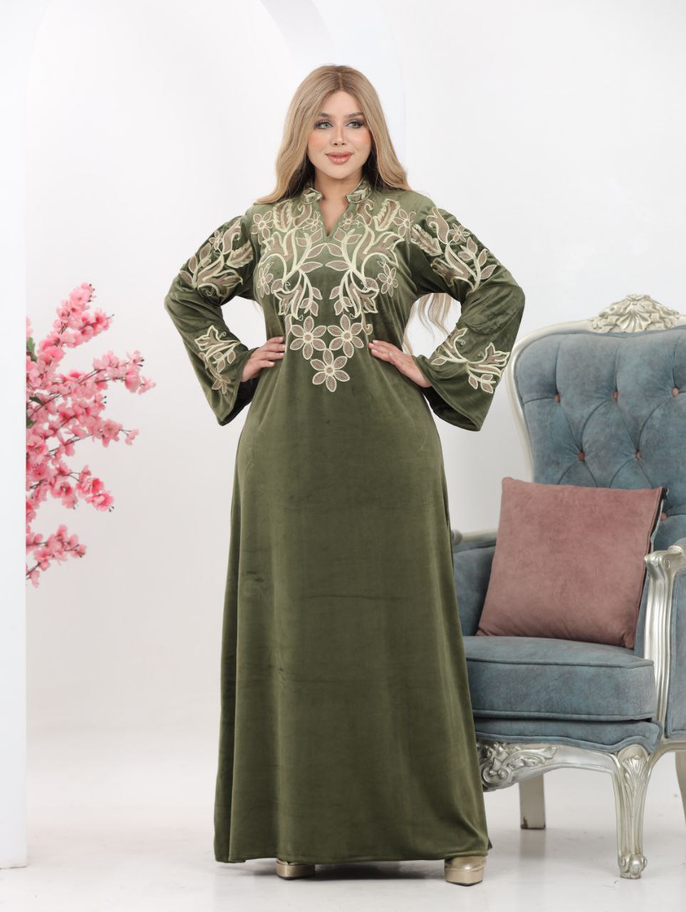 Embroidered velvet abaya