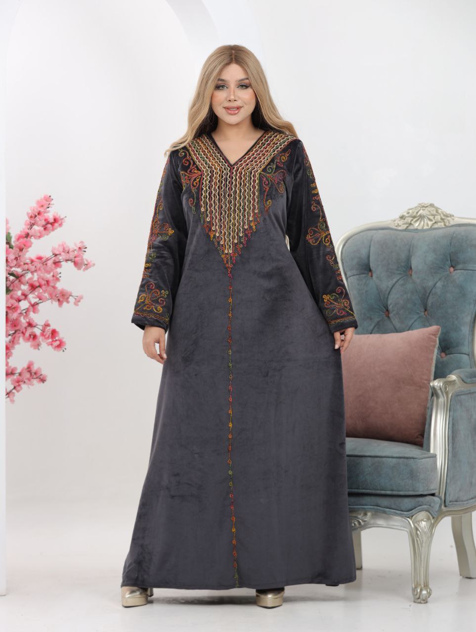 Velvet Abaya with Hand-Cord Embroidery