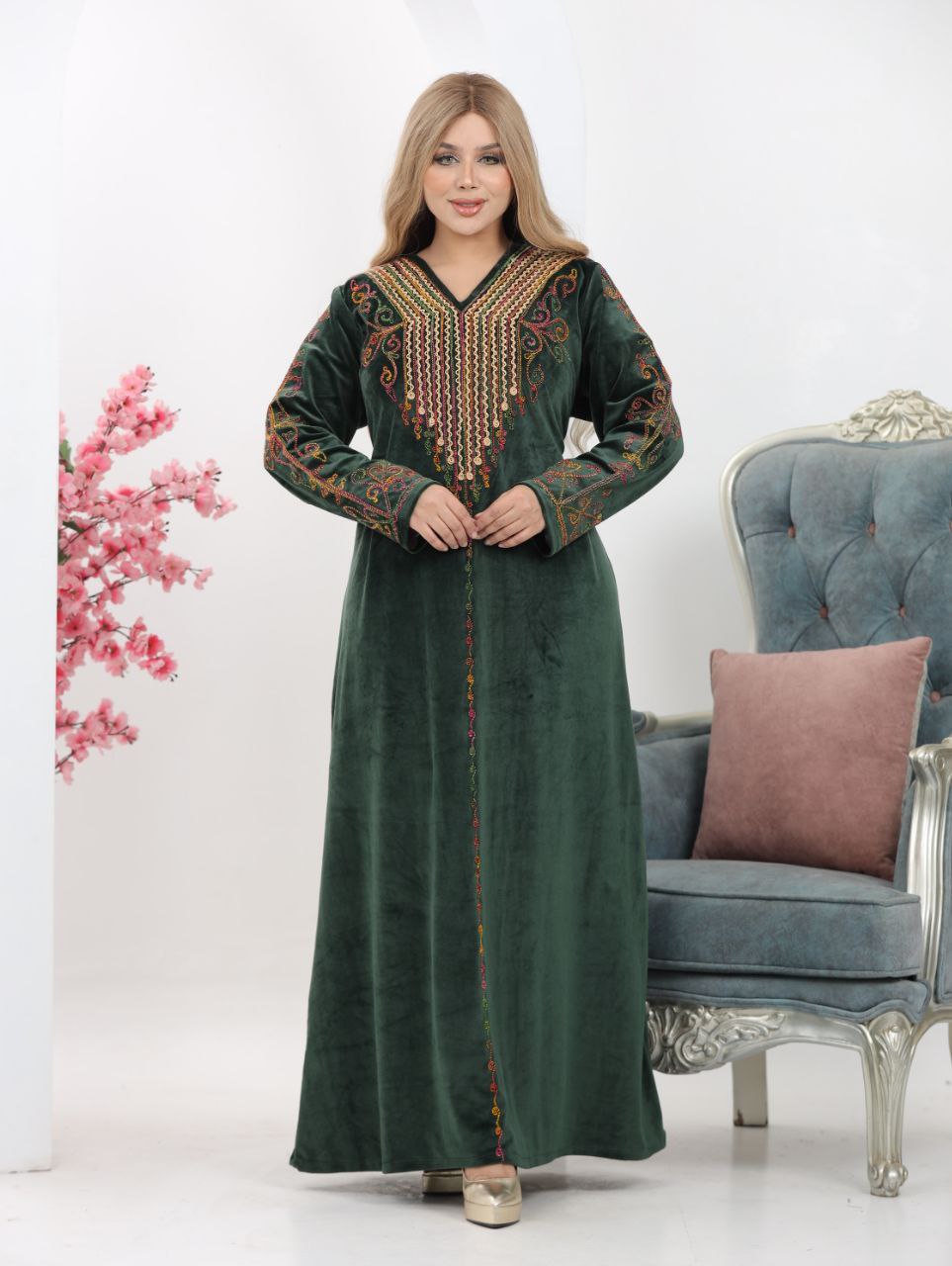 Velvet Abaya with Hand-Cord Embroidery
