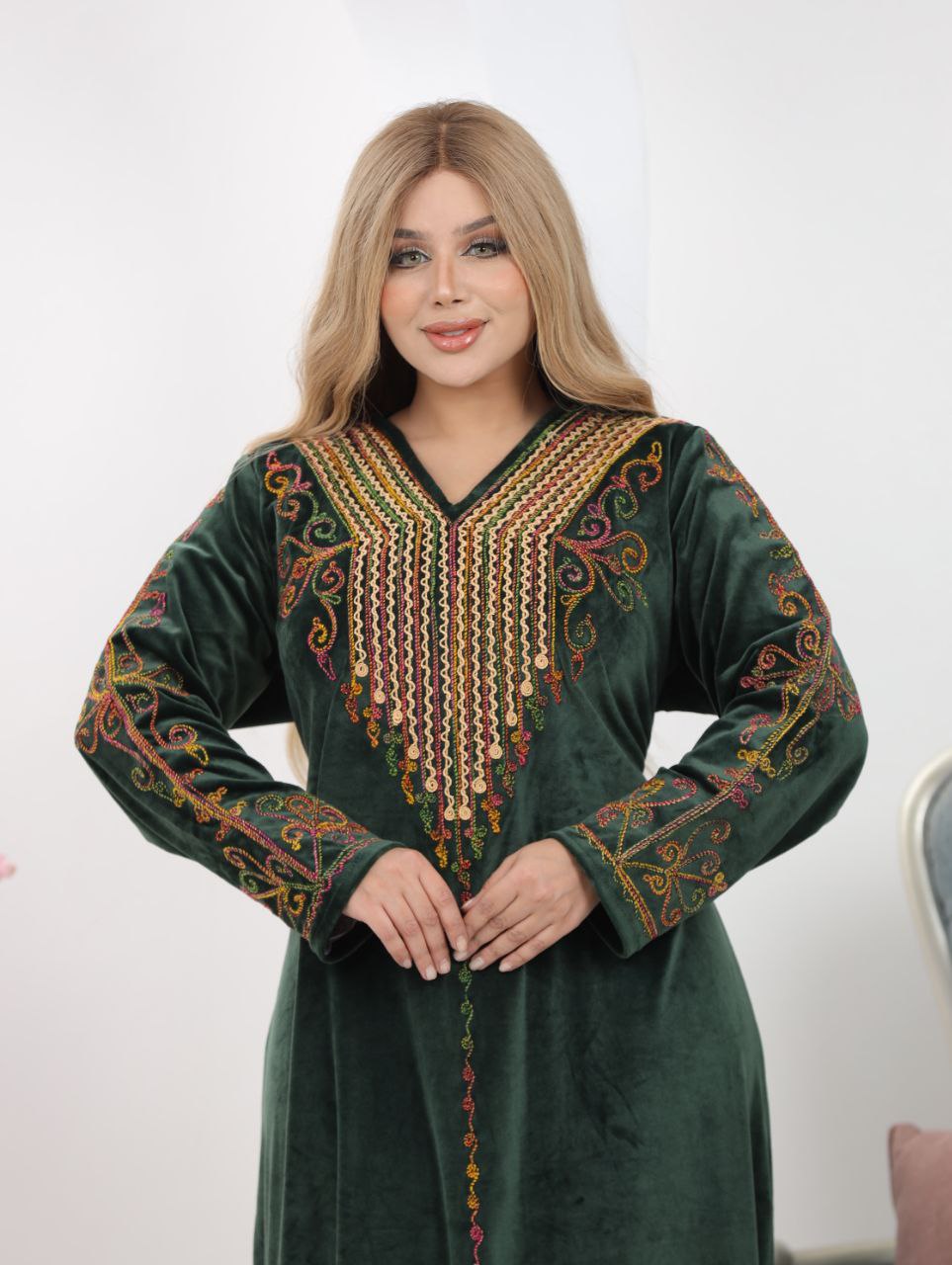 Velvet Abaya with Hand-Cord Embroidery