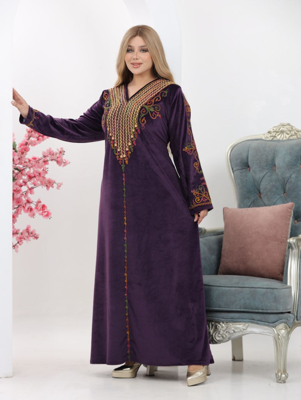 Velvet Abaya with Hand-Cord Embroidery