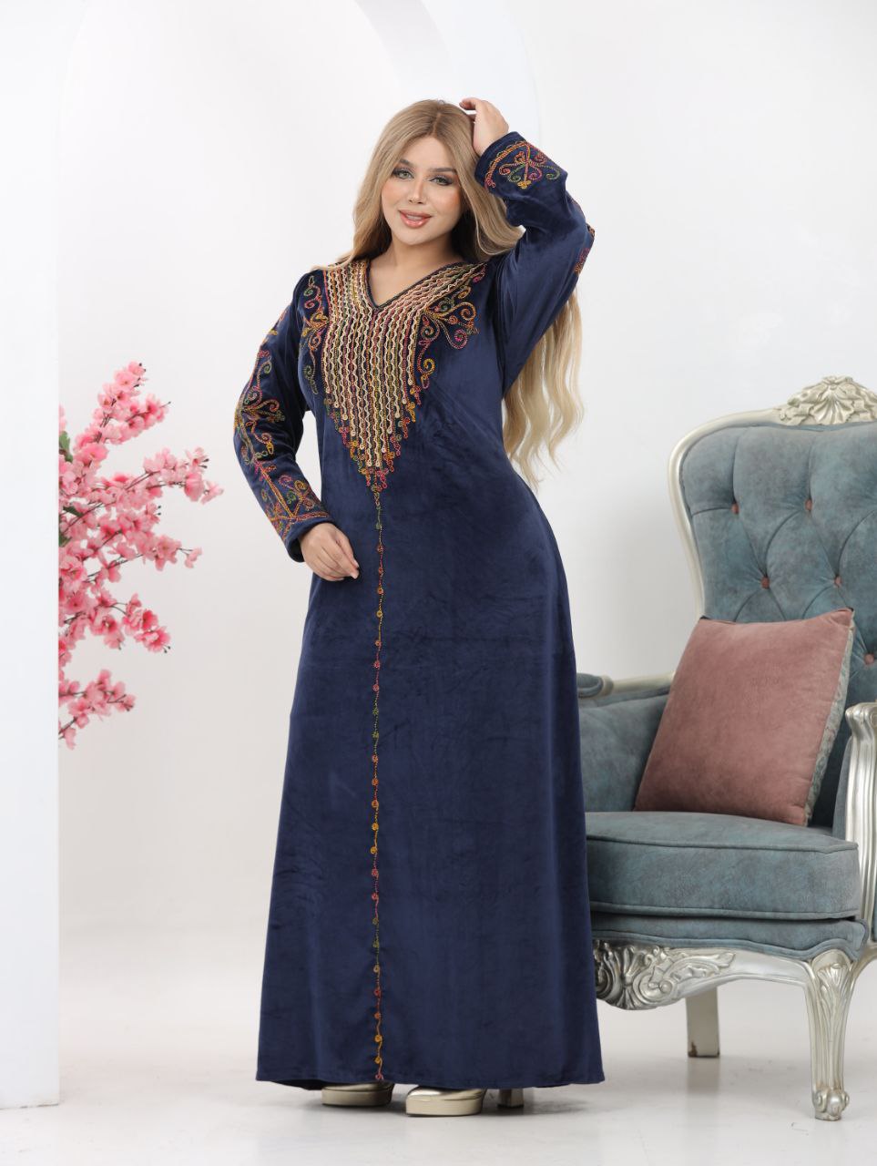 Velvet Abaya with Hand-Cord Embroidery
