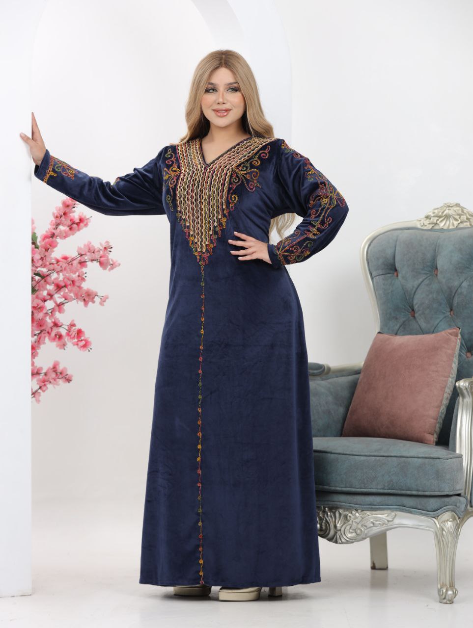 Velvet Abaya with Hand-Cord Embroidery