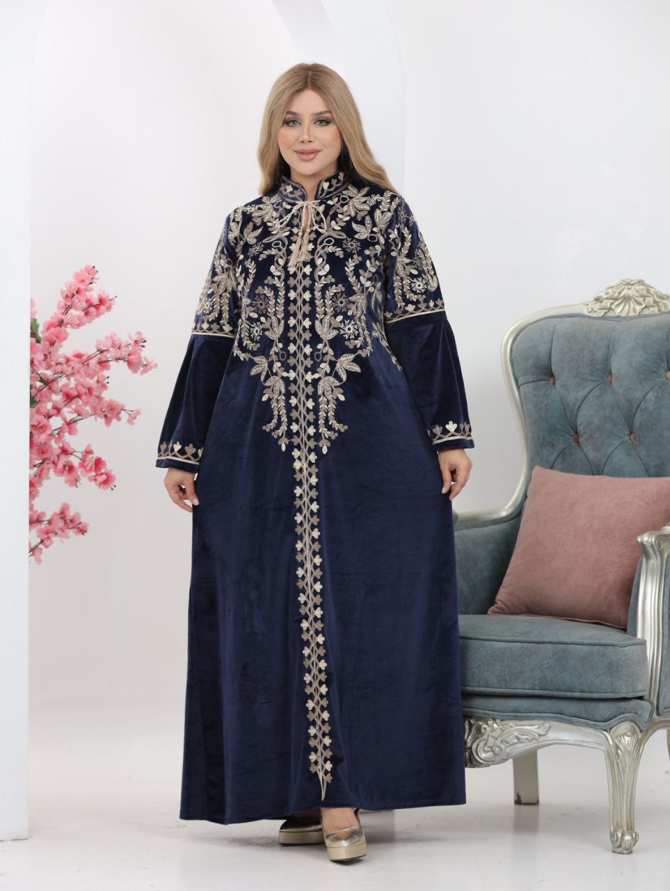 Embroidered velvet abaya