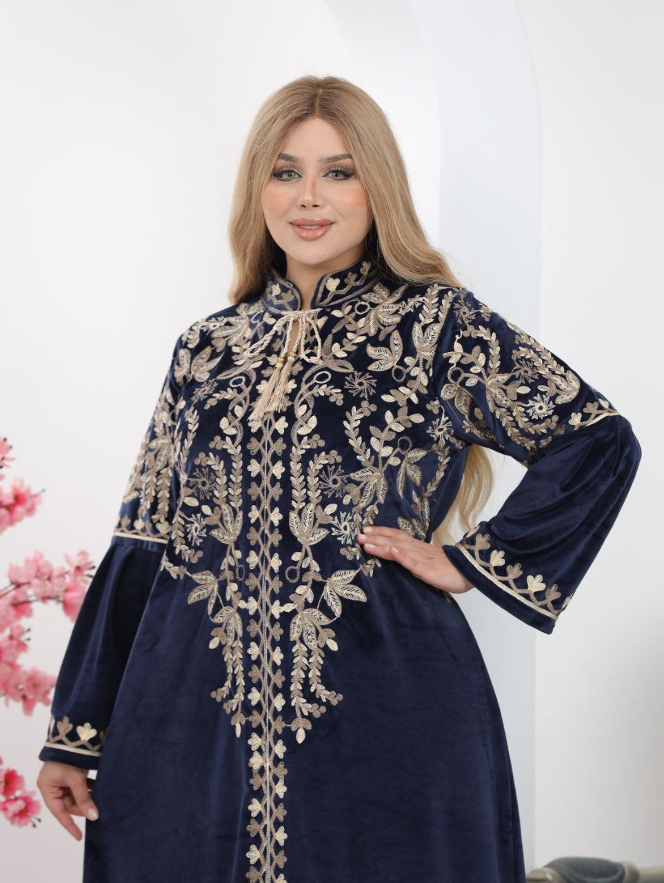 Embroidered velvet abaya
