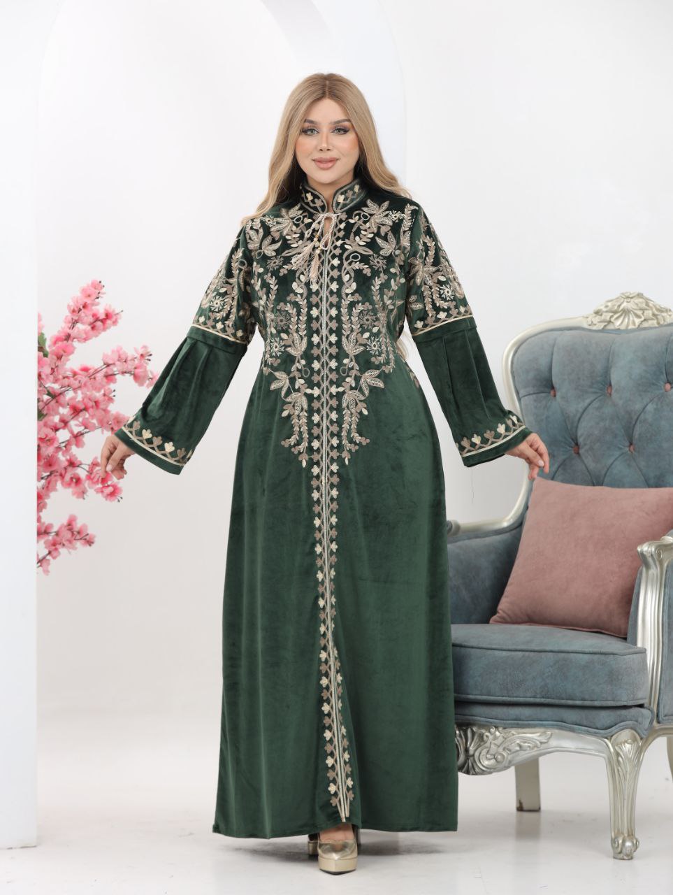Embroidered velvet abaya