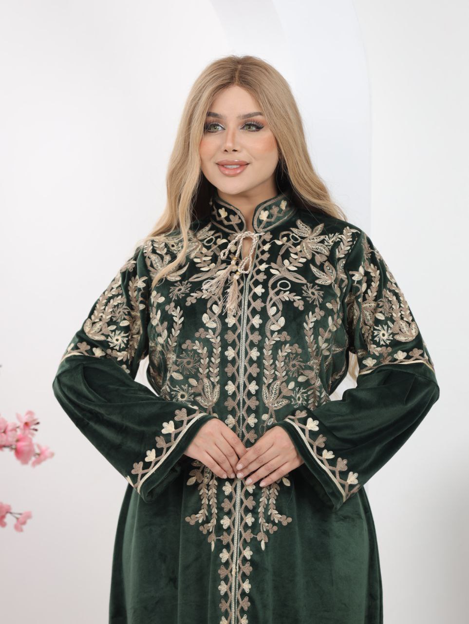 Embroidered velvet abaya