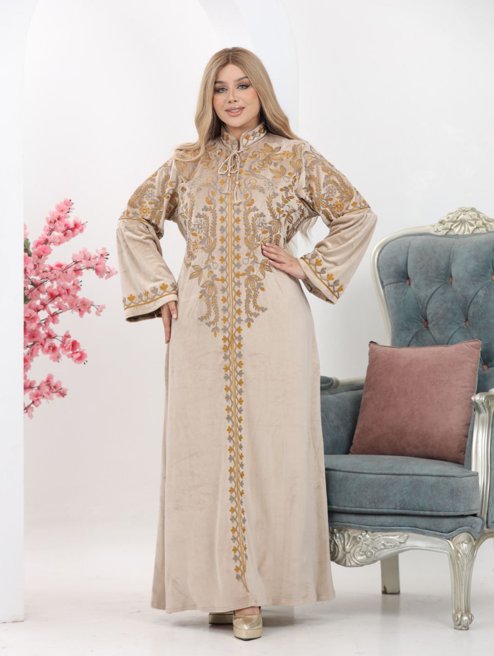 Embroidered velvet abaya