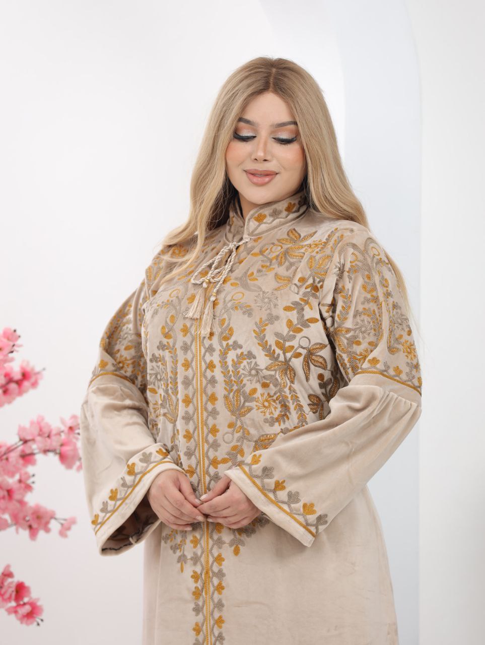 Embroidered velvet abaya
