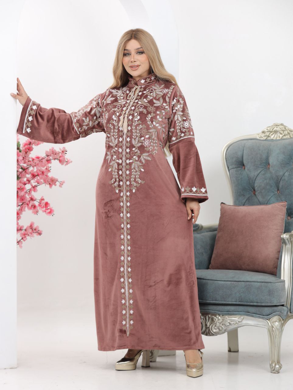 Embroidered velvet abaya