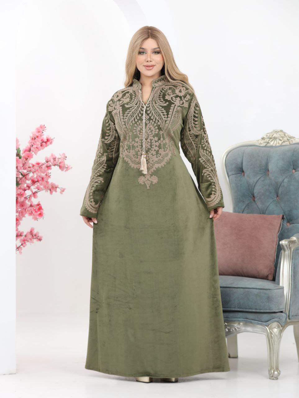 Embroidered velvet abaya