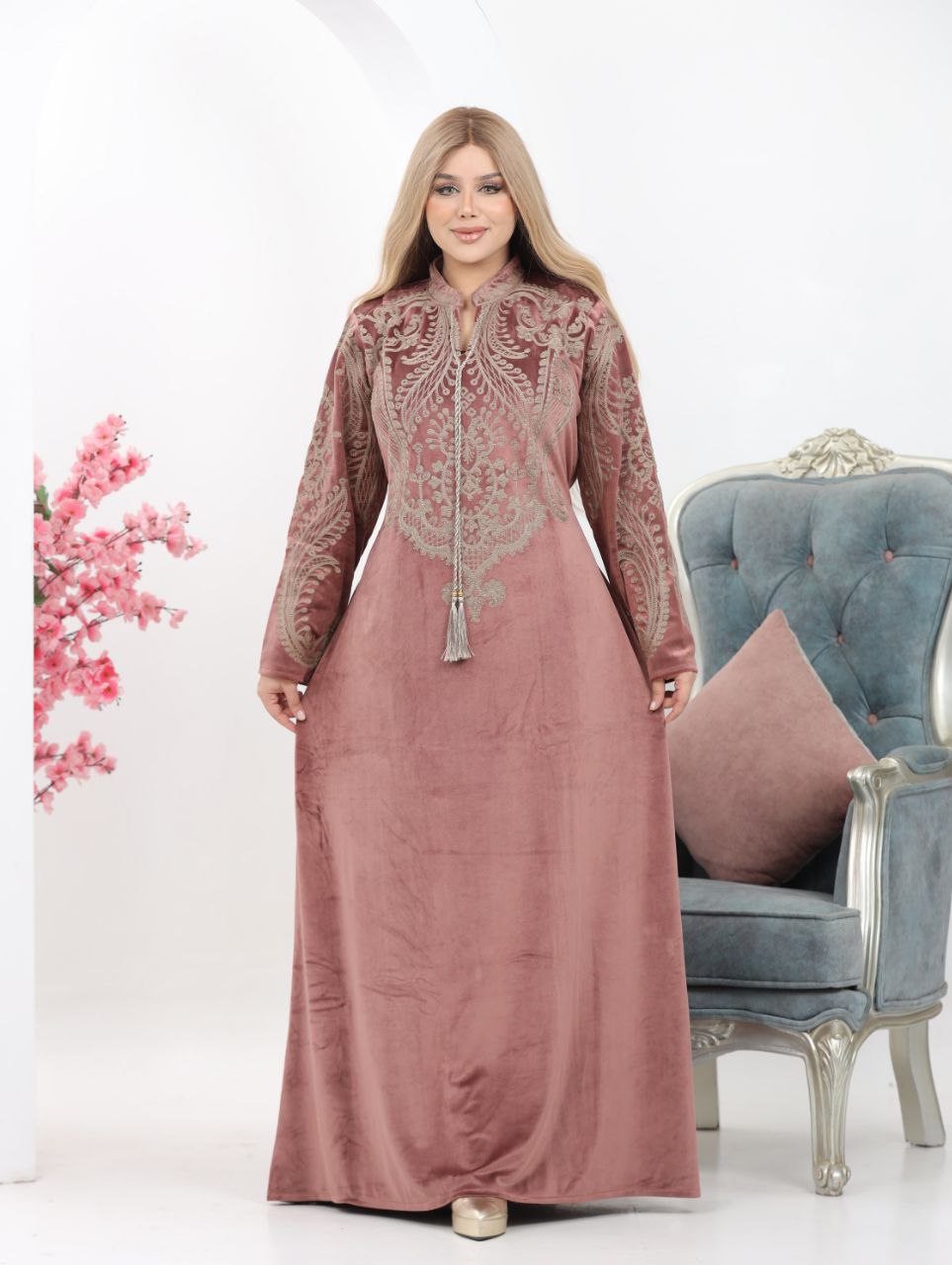 Embroidered velvet abaya