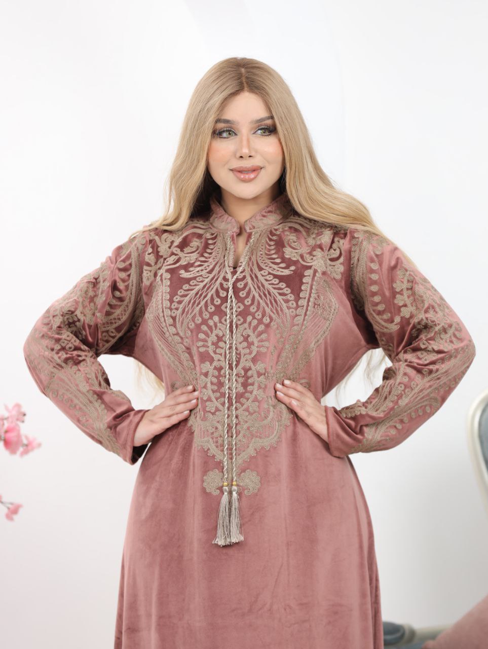 Embroidered velvet abaya
