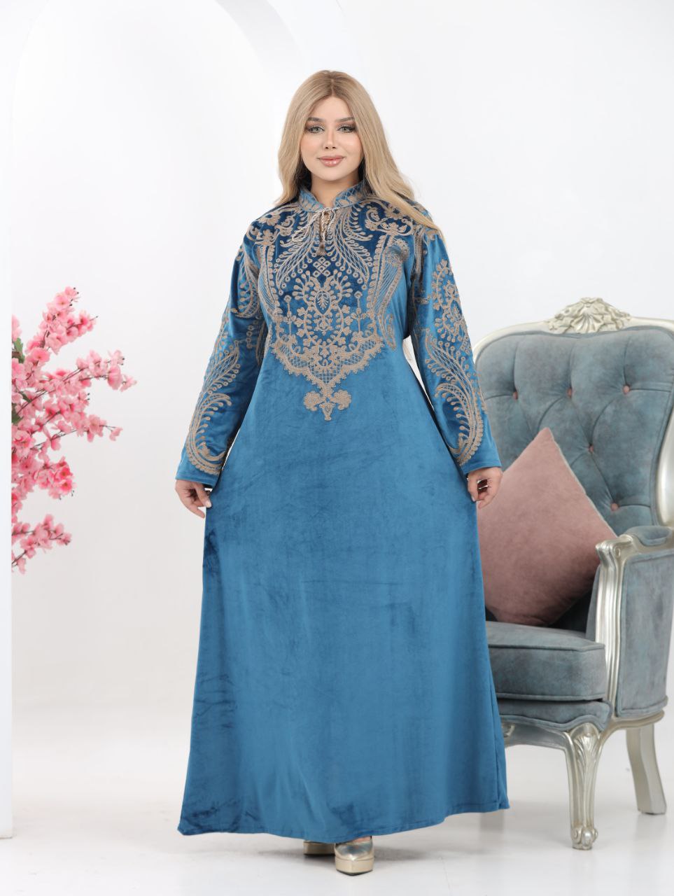 Embroidered velvet abaya