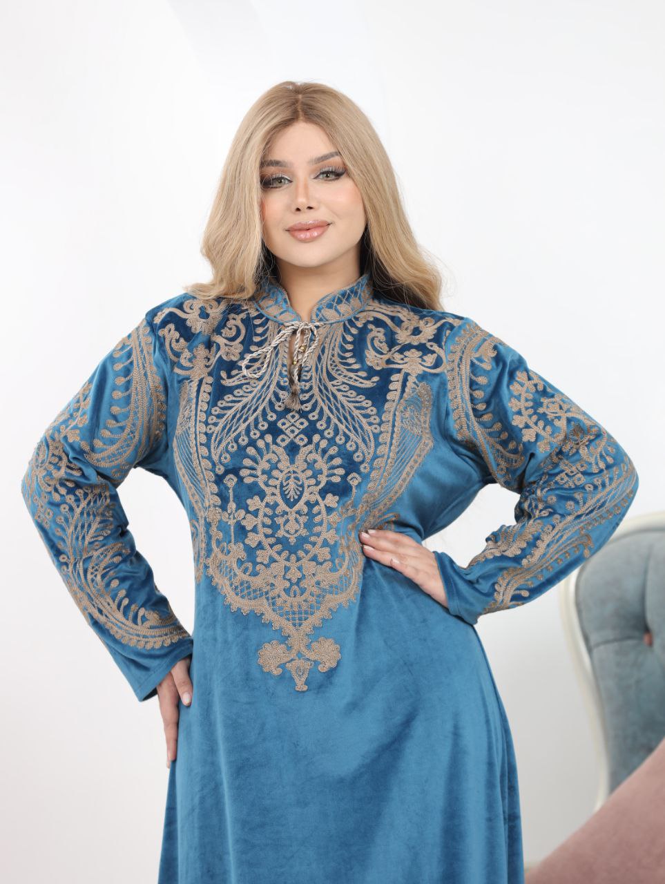 Embroidered velvet abaya