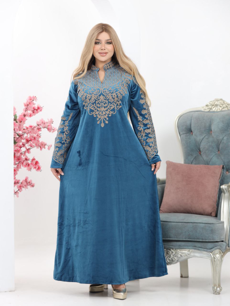 Embroidered velvet abaya
