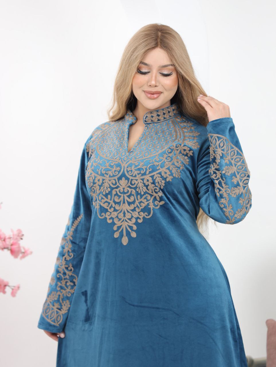 Embroidered velvet abaya