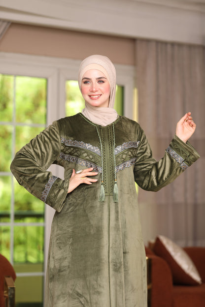 Velvet abaya with Indian embroidery