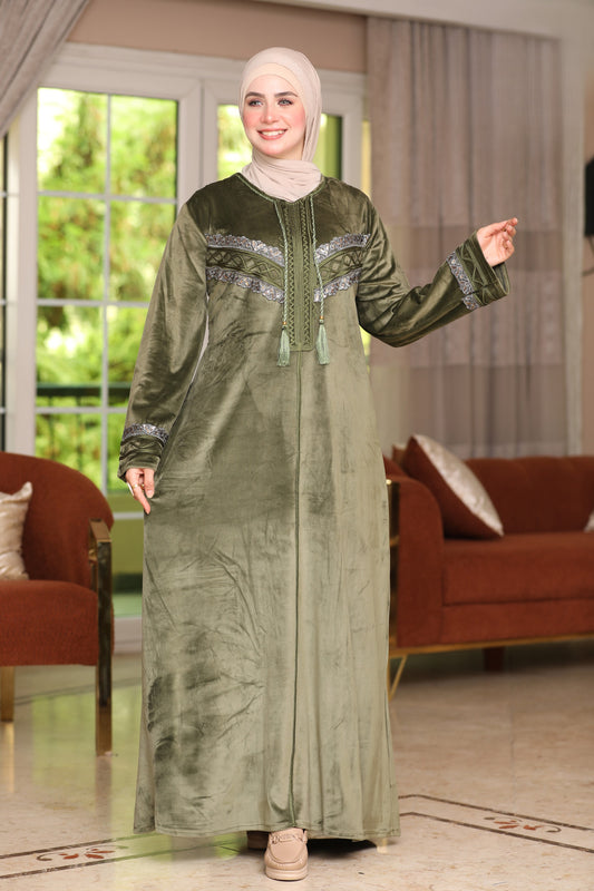Velvet abaya with Indian embroidery