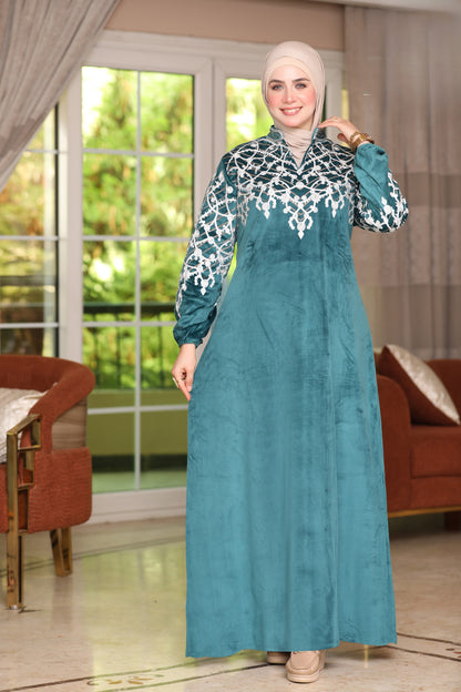 Velvet abaya with mesh embroidery