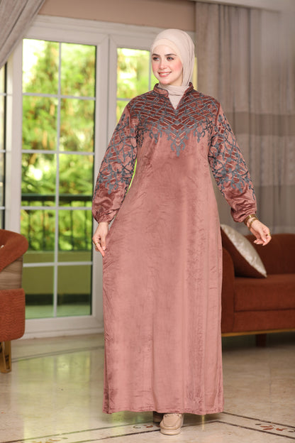 Velvet abaya with mesh embroidery