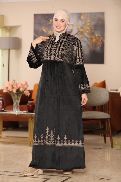 Embroidered velvet abaya