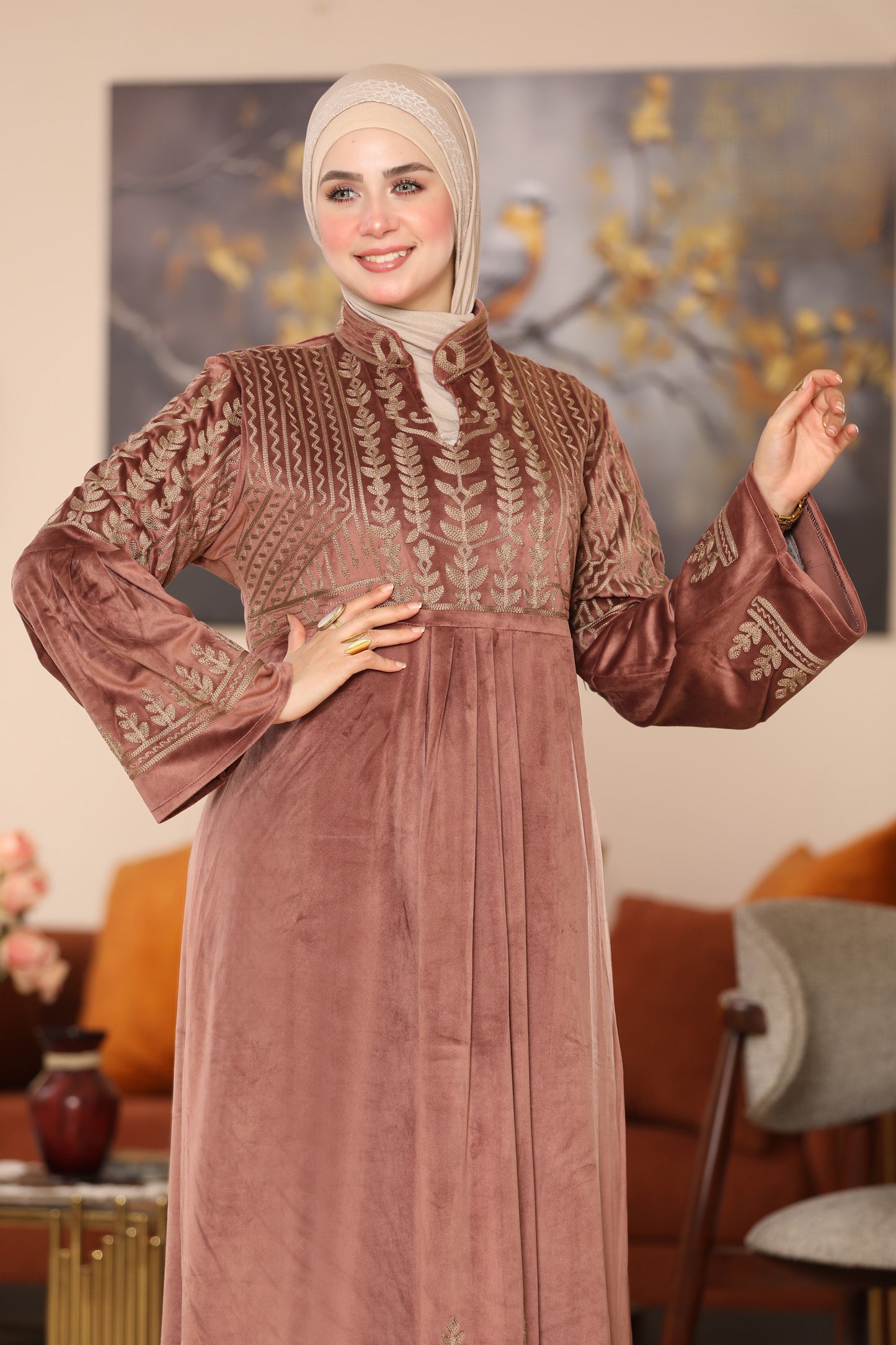 Embroidered velvet abaya