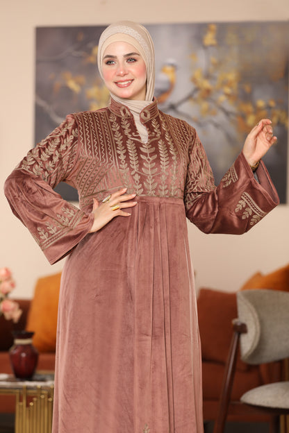 Embroidered velvet abaya