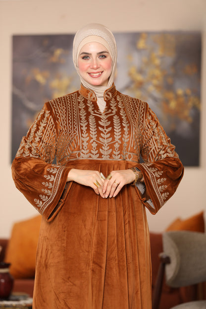 Embroidered velvet abaya