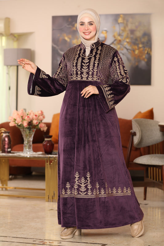 Embroidered velvet abaya