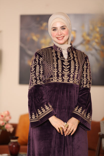 Embroidered velvet abaya