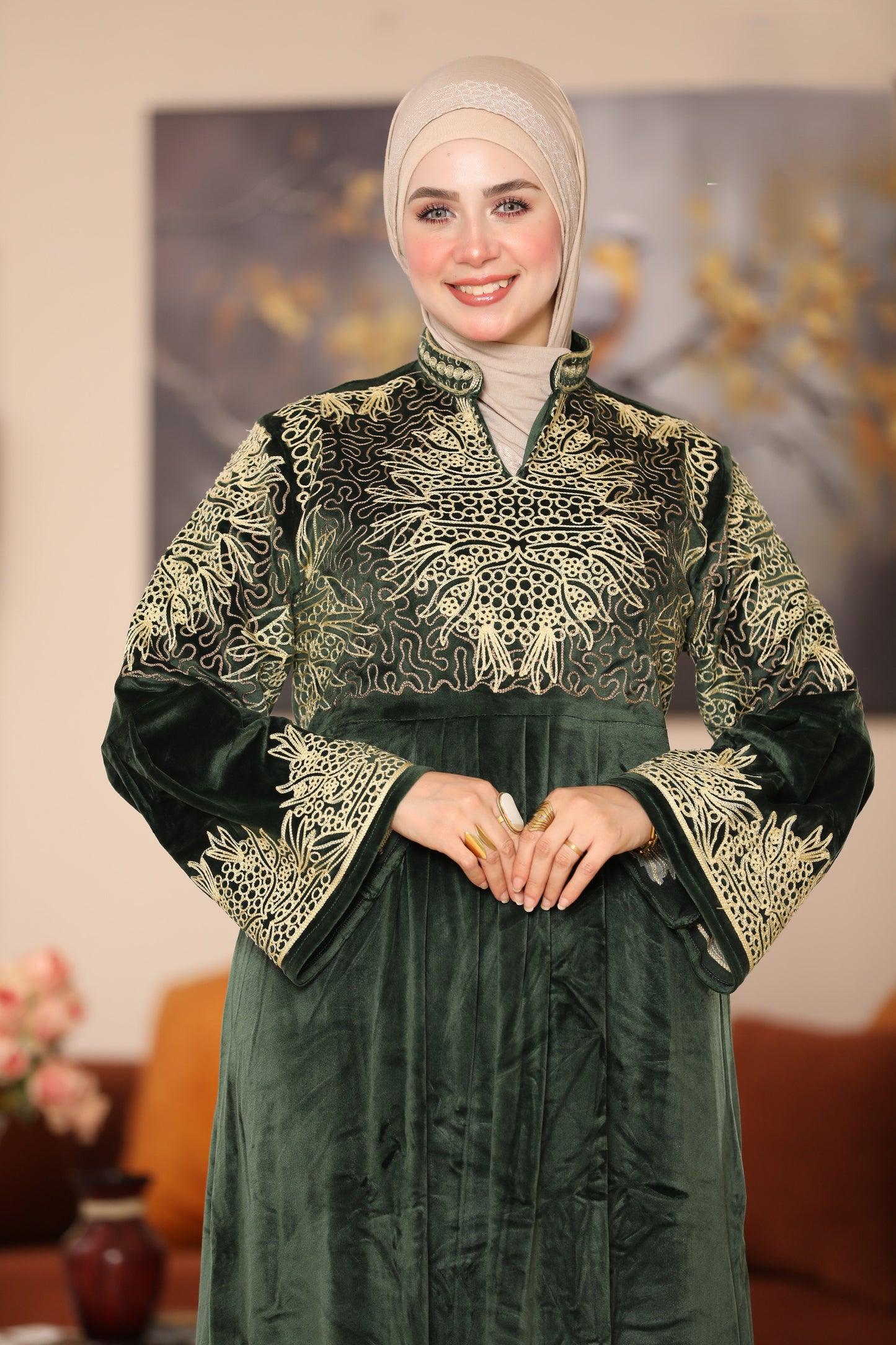 Embroidered velvet abaya