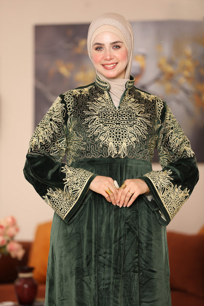 Embroidered velvet abaya