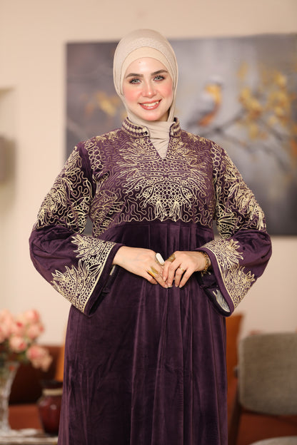 Embroidered velvet abaya