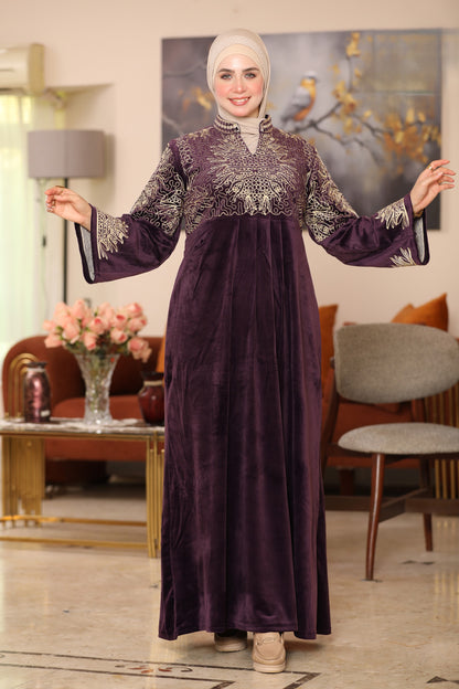 Embroidered velvet abaya