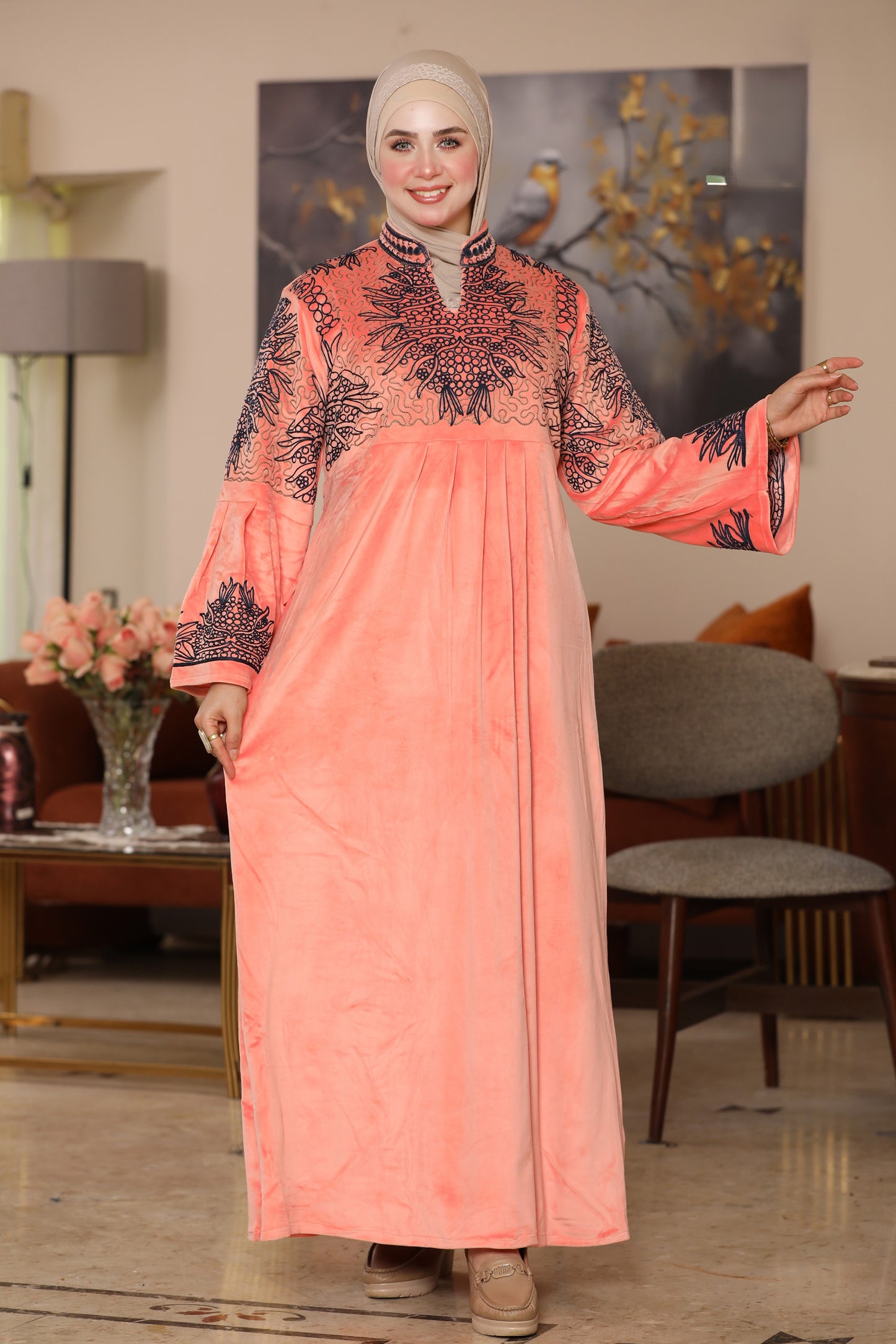 Embroidered velvet abaya