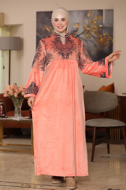 Embroidered velvet abaya