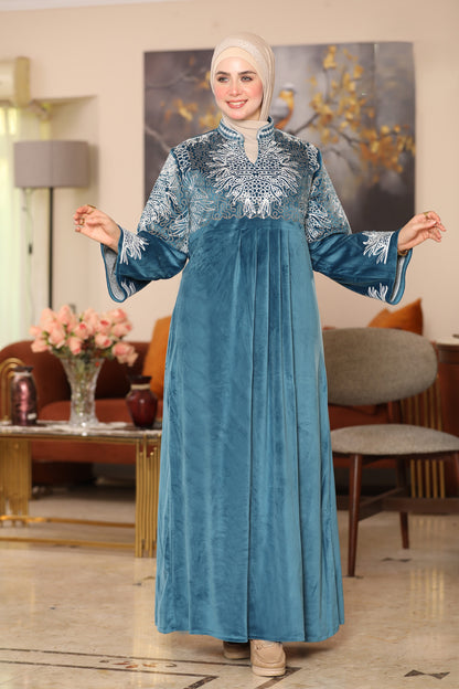 Embroidered velvet abaya