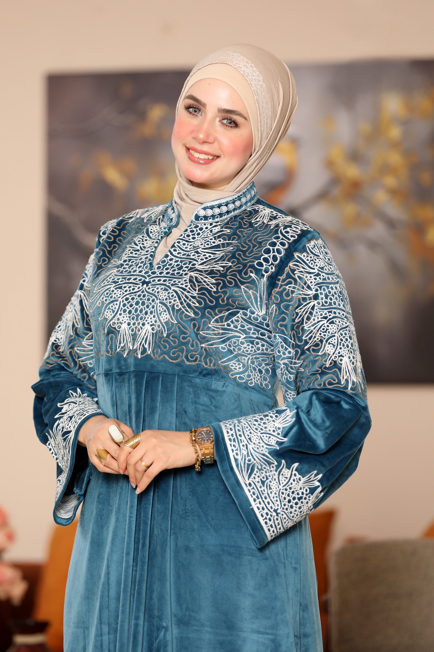 Embroidered velvet abaya