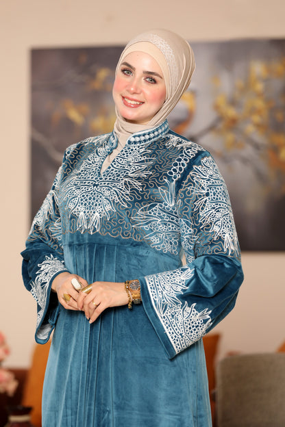Embroidered velvet abaya