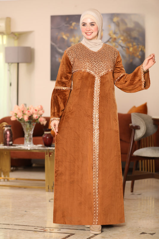 Velvet abaya with Indian embroidery