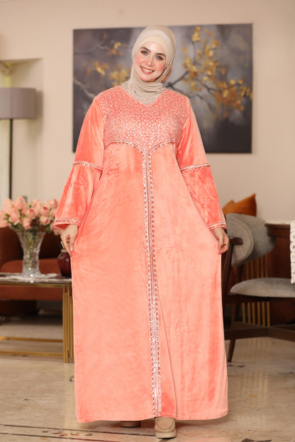 Velvet abaya with Indian embroidery