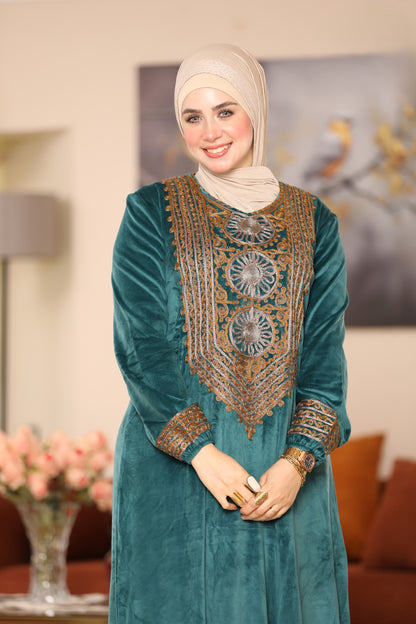 Embroidered velvet abaya