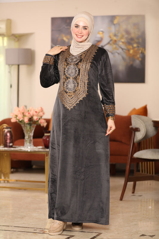 Embroidered velvet abaya