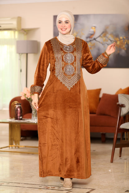 Embroidered velvet abaya