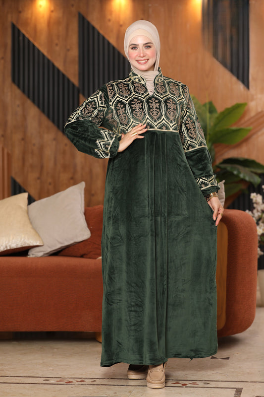 Embroidered velvet abaya