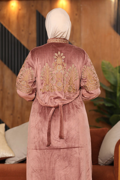 Velvet abaya with embroidered chest and back