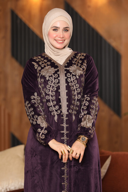 Velvet jalabiya with hand embroidery