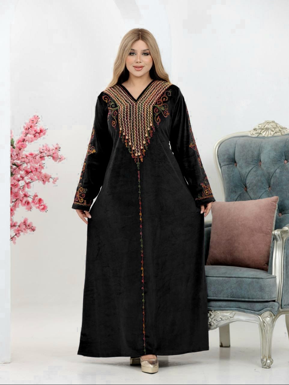 Velvet Abaya with Hand-Cord Embroidery